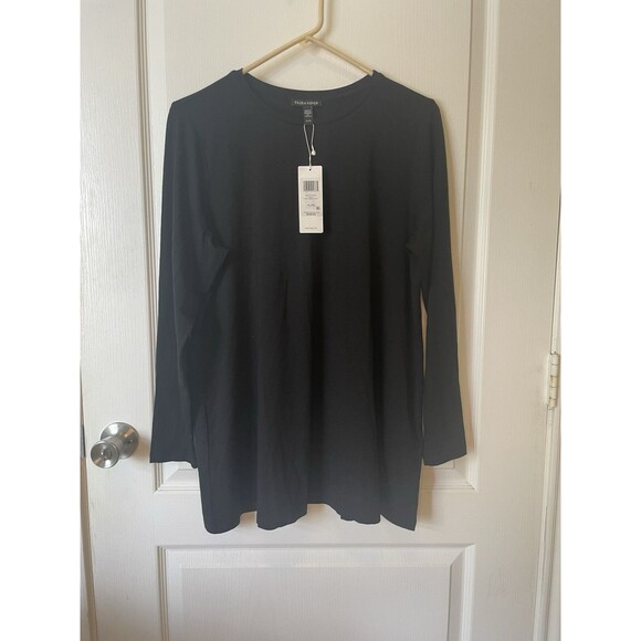 NWT Eileen Fisher Crew Neck Tunic Black Size PL Long Sleeve - Picture 3 of 11